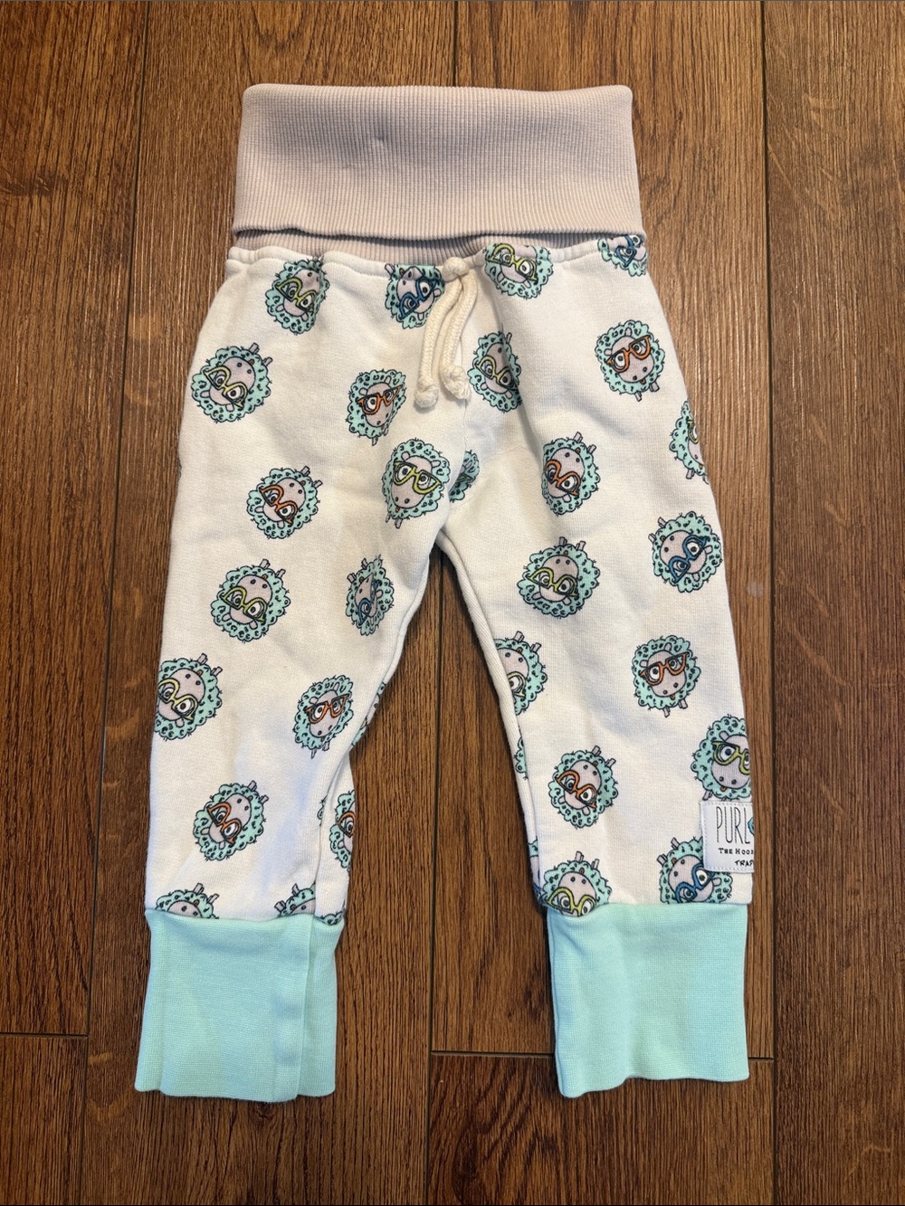 Purl Lamb  White & Mint Animal-Print Joggers for Kids
